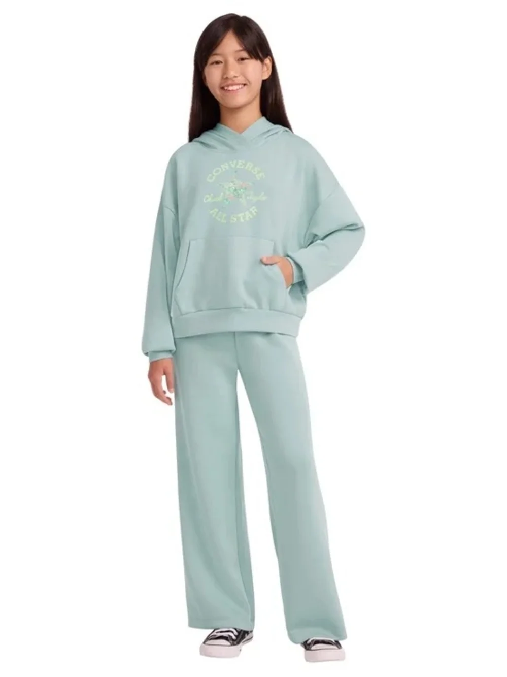 New! Converse Youth 2-piece Set Girls Green Mint Color Hoodie Pant Size M Medium